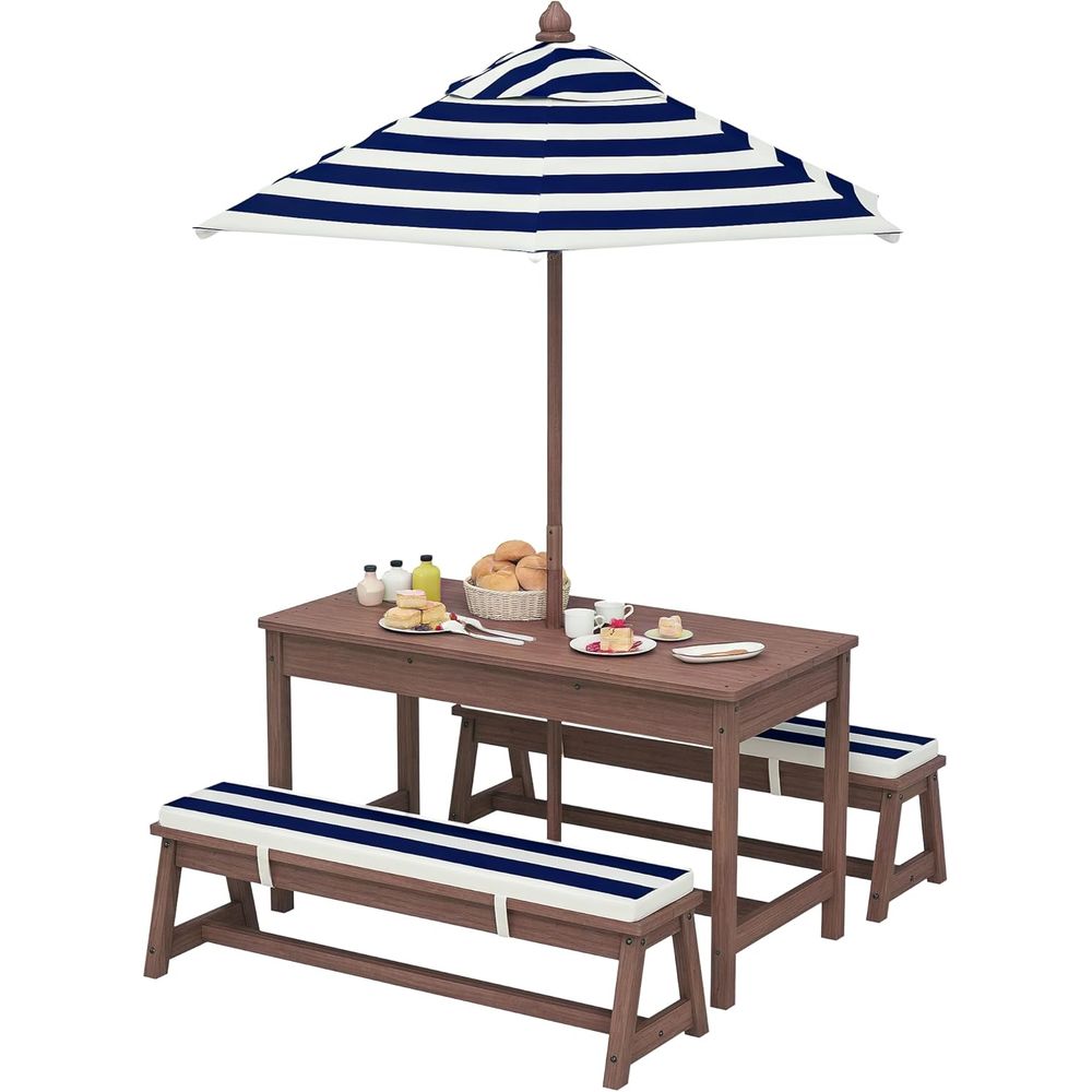Kids Outdoor Bench With Umbrella - Qaba Çocuk Piknik Masası, Dış Mekan