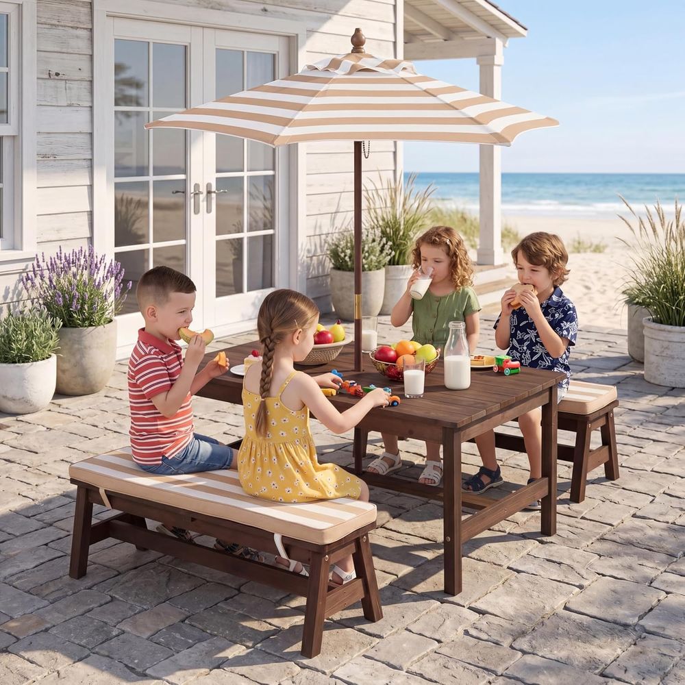 Kids Outdoor Bench With Umbrella - Çocuk Piknik Masası, Büyük 42“x 23”