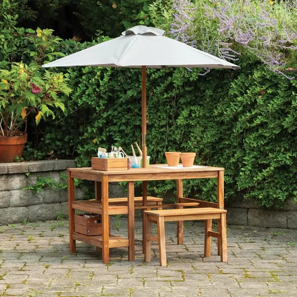 Kids Outdoor Bench With Umbrella - Çocuklar için Açık Hava Sandıklı Masa,