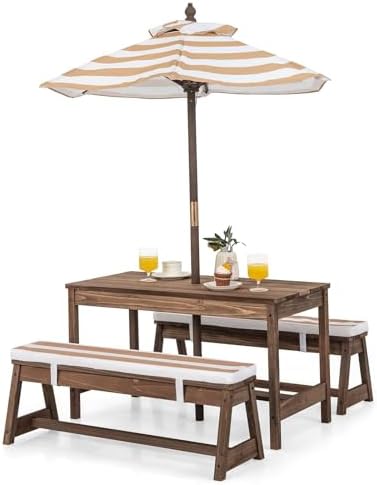 Kids Outdoor Bench With Umbrella - Çocuk Piknik Masası, Çıkarılabilir Minderli ve