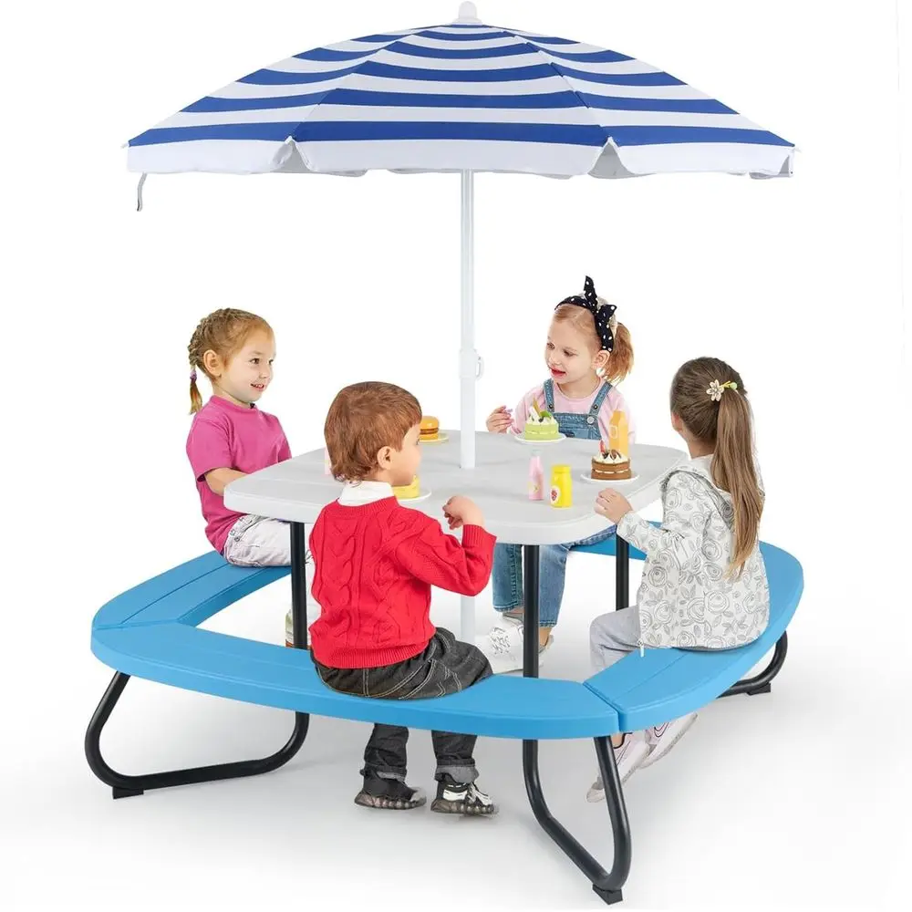 Kids Outdoor Bench With Umbrella - 8 Kişilik Çocuk Piknik Masası, Şemsiyeli,