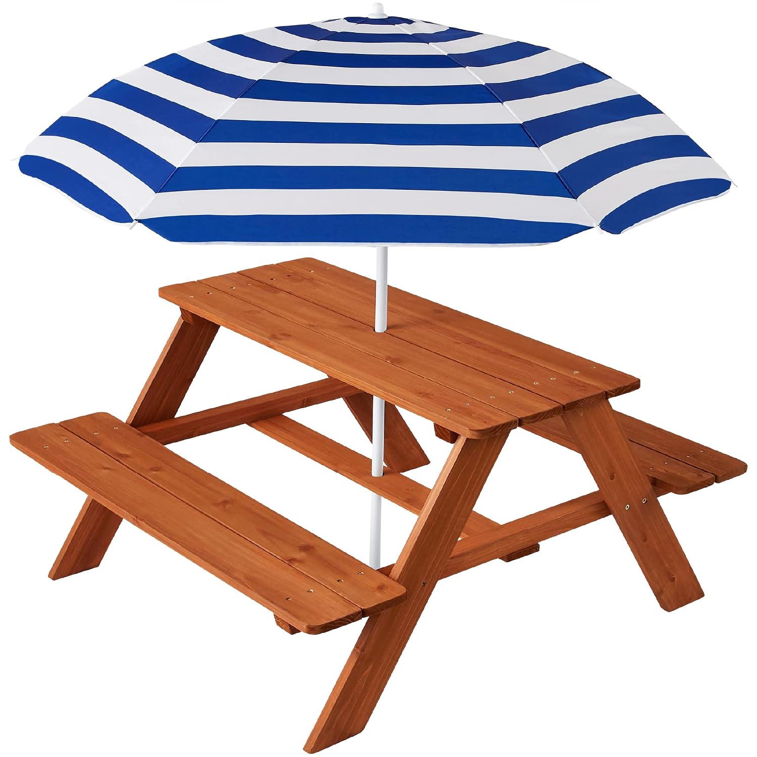 Kids Outdoor Bench With Umbrella - Ahşap Çocuk Piknik Masası ve Şemsiyesi,