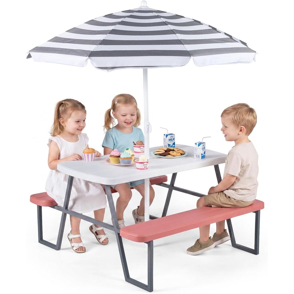 Kids Outdoor Bench With Umbrella - Çocuk Piknik Masası, Çıkarılabilir Şemsiyeli Küçük