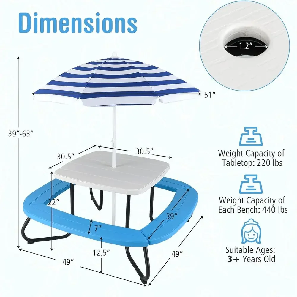 8 Kişilik Çocuk Piknik Masası, - Kids Outdoor Bench With Umbrella incelemesi ve fiyatı