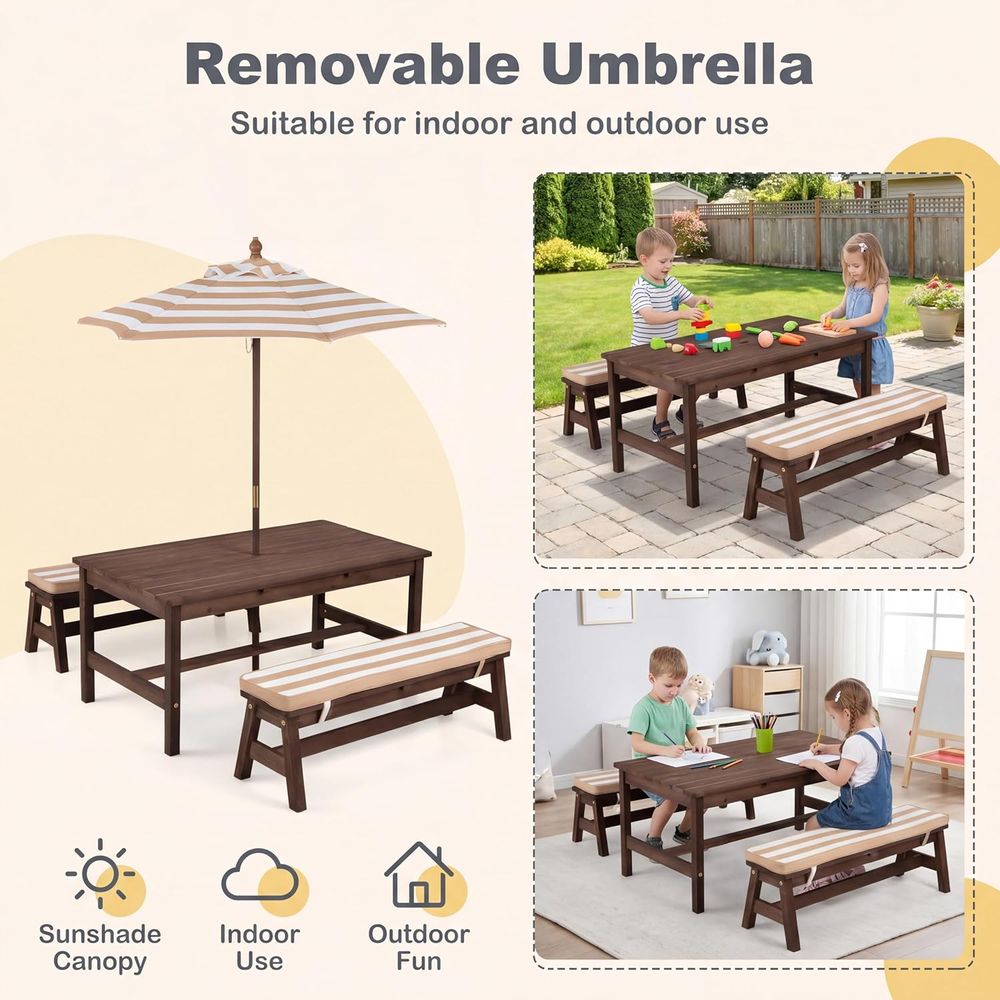 Çocuk Piknik Masası, Büyük 42“ - Kids Outdoor Bench With Umbrella incelemesi ve fiyatı
