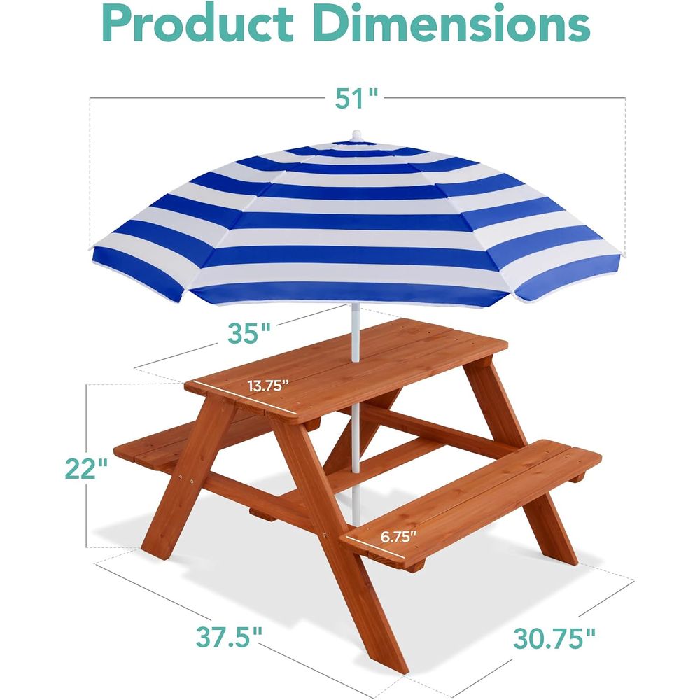 Ahşap Çocuk Piknik Masası, Şem - Kids Outdoor Bench With Umbrella incelemesi ve fiyatı