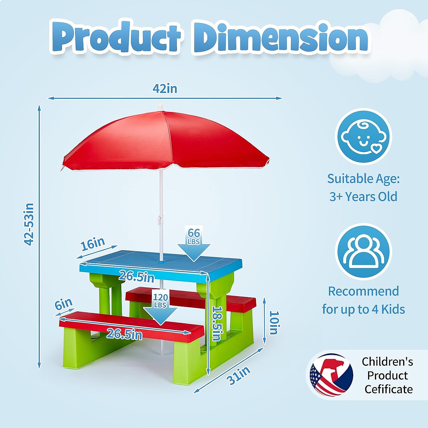 JOYMOR Çocuk Piknik Masası ve  - Kids Outdoor Bench With Umbrella incelemesi ve fiyatı