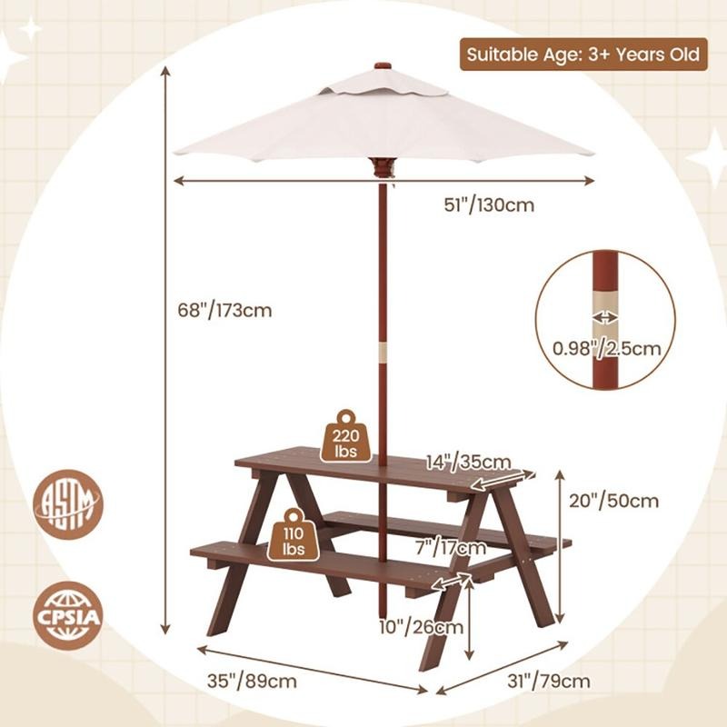Açık Hava 4 Kişilik Çocuk Pikn - Kids Outdoor Bench With Umbrella incelemesi ve fiyatı