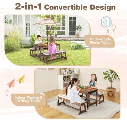 Çocuk Piknik Masası, Çıkarılab - Kids Outdoor Bench With Umbrella incelemesi ve fiyatı