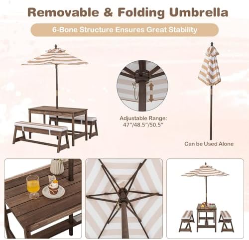 Çocuk Piknik Masası, Çıkarılab - Kids Outdoor Bench With Umbrella incelemesi ve fiyatı
