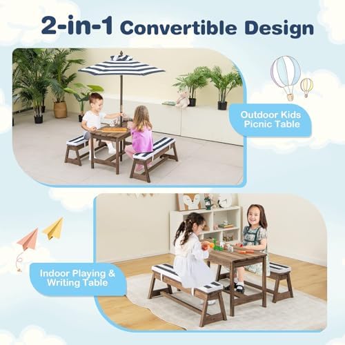 Çocuk Piknik Masası, Dış Mekan - Kids Outdoor Bench With Umbrella incelemesi ve fiyatı
