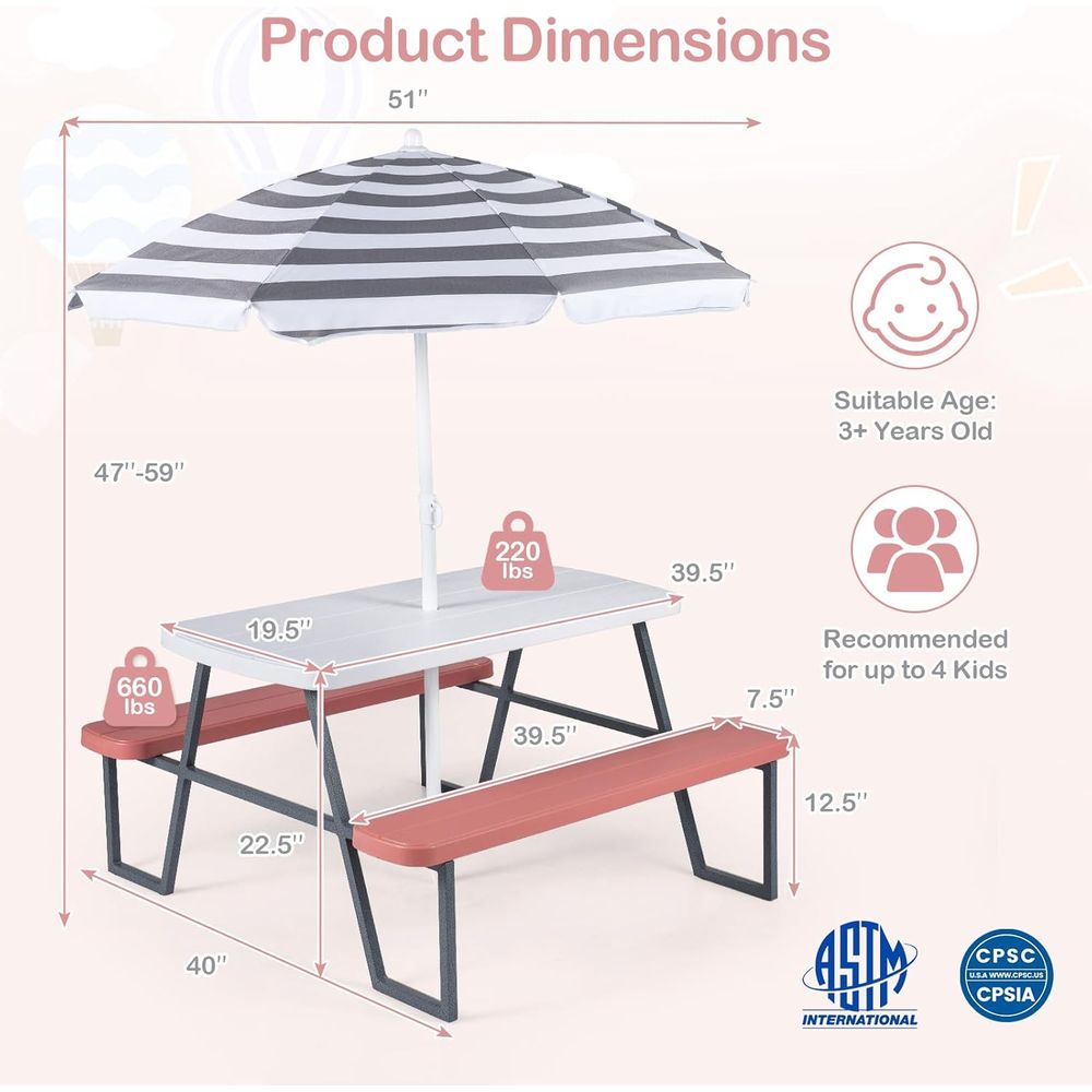 Çocuk Piknik Masası, Çıkarılab - Kids Outdoor Bench With Umbrella incelemesi ve fiyatı
